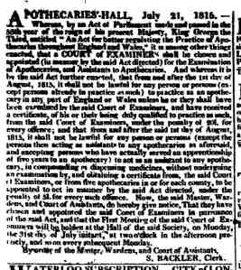 sotherton backler TIMES 1815 soc apoth